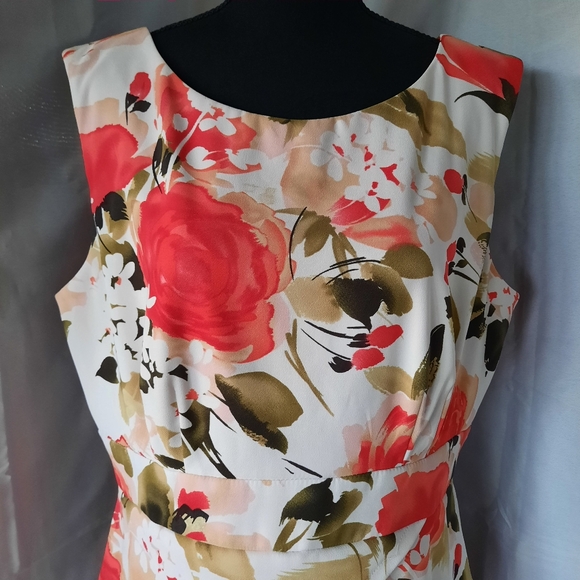 Dress Barn Orange Floral Dress Sz 16P Layered Back Split Stretch Easter - Picture 3 of 16